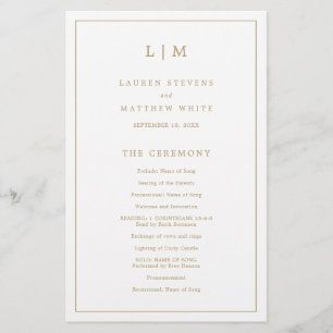 Einfaches Monogramm Gold Budget-Hochzeitsprogramm Flyer