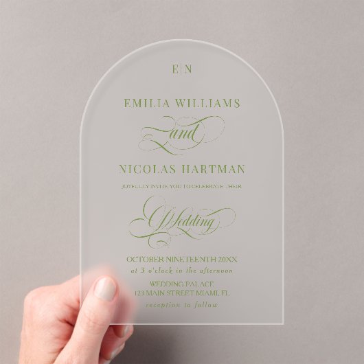 Einfaches Monogramm Grüne Hochzeit  Acryleinladungen (Insitu (Handheld))