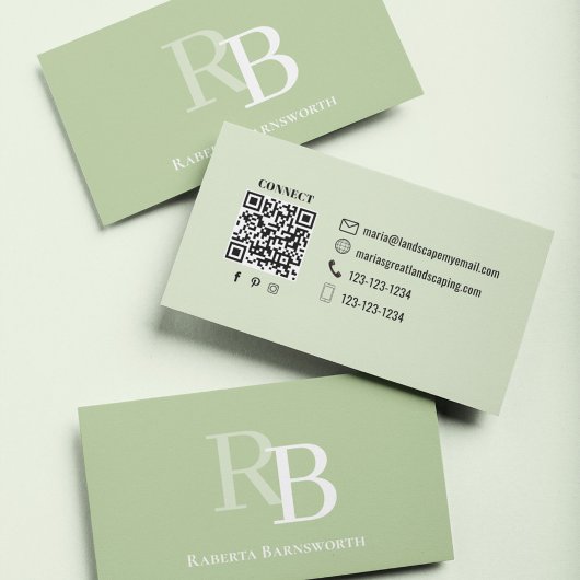 Einfaches Monogramm Grünes QR-Code | Verbinde dich Visitenkarte