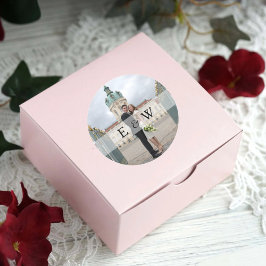 Einfaches Monogramm-Initial-Foto Hochzeit Runder Aufkleber