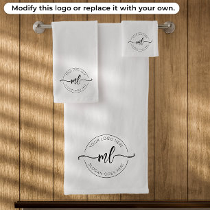 Einfaches Monogramm-Initial-Logo schwarz und weiß Badhandtuch Set