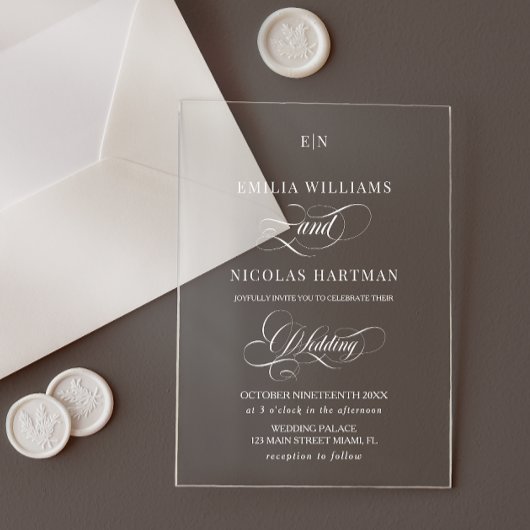 Einfaches Monogramm klassische Hochzeit Acryleinladungen