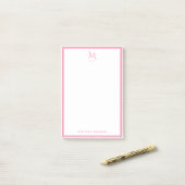 Einfaches Monogramm Mädchenhaft Rosa Rahmen Person Post-it Klebezettel (Auf Schreibtisch)