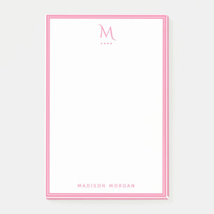 Einfaches Monogramm Mädchenhaft Rosa Rahmen Person Post-it Klebezettel