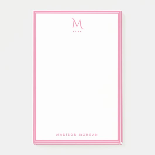 Einfaches Monogramm Mädchenhaft Rosa Rahmen Person Post-it Klebezettel (Vorderseite)