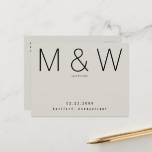 Einfaches Monogramm Minimalistisches Neutrales Sav Ankündigungspostkarte