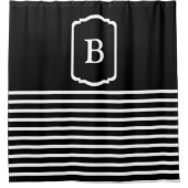 Einfaches Monogramm mit horizontalen Schwarz-Weiß- Duschvorhang (Vorderseite)