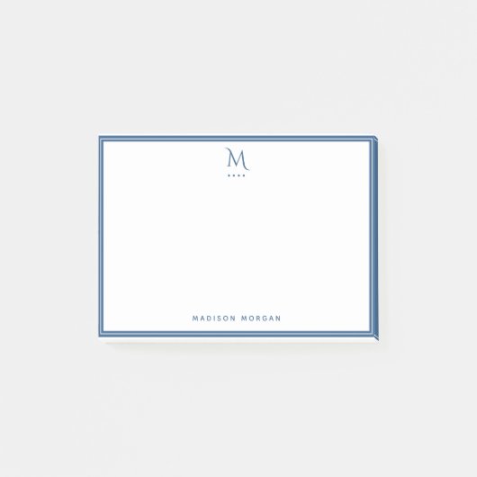 Einfaches Monogramm mit marineblauer Umrandung per Post-it Klebezettel (Vorderseite)