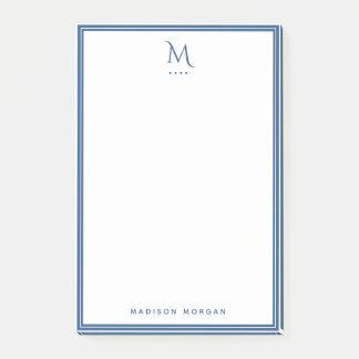 Einfaches Monogramm mit navyblauer Umrandung perso Post-it Klebezettel