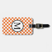Einfaches Monogramm mit orange Schachbrett Gepäckanhänger (Vorderseite horizontal)