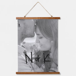 Einfaches Monogramm Modernes, neu verheiratetes Fo Wandteppich Mit Holzrahmen