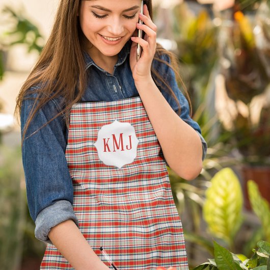 Einfaches Monogramm Niedlich-Rot-Grün-Kariertes Mu Schürze