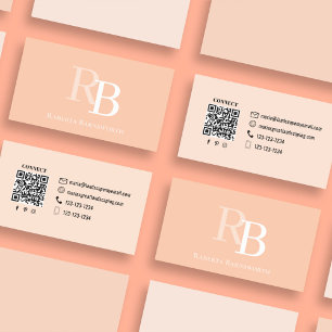 Einfaches Monogramm-Pfirsich-QR-Code Vernetzen S Visitenkarte