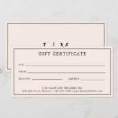 Einfaches Monogramm rosa Blush-Geschenkgutschein (Vorne/Hinten)