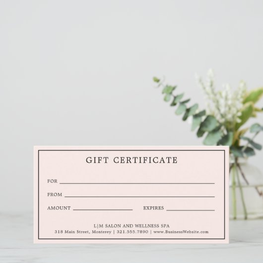 Einfaches Monogramm rosa Blush-Geschenkgutschein (Stehend Vorderseite)