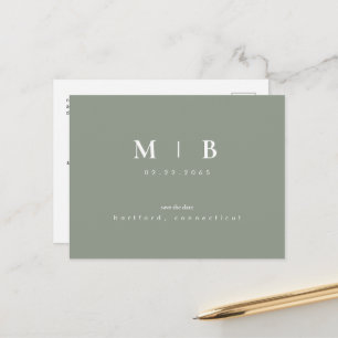Einfaches Monogramm Sage Save-the-Date-QR Ankündig Ankündigungspostkarte