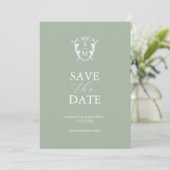Einfaches Monogramm Salbeigrün Save The Date (Stehend Vorderseite)