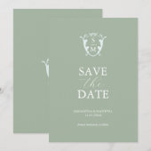Einfaches Monogramm Salbeigrün Save The Date (Vorne/Hinten)