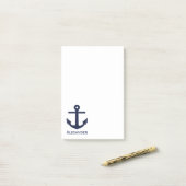 Einfaches Monogramm Schiffsanker Navy Blau Weiß Post-it Klebezettel (Auf Schreibtisch)