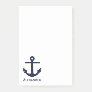 Einfaches Monogramm Schiffsanker Navy Blau Weiß Post-it Klebezettel