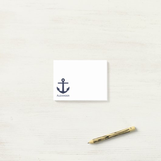 Einfaches Monogramm-Seeanker-Marine-Blau-Weiß Post-it Klebezettel (Auf Schreibtisch)
