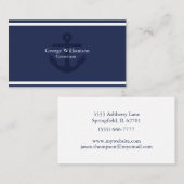 Einfaches Monogramm-Seeanker-Marine-Blau-Weiß Visitenkarte (Vorne/Hinten)