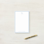 Einfaches Monogramm Staubblauer Rand Personalized Post-it Klebezettel (Auf Schreibtisch)