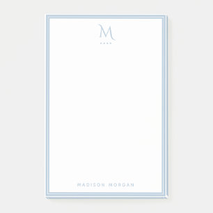 Einfaches Monogramm Staubblauer Rand Personalized Post-it Klebezettel