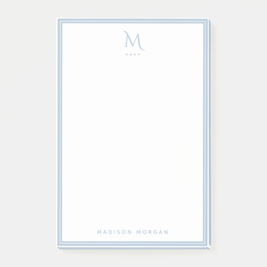 Einfaches Monogramm Staubblauer Rand Personalized Post-it Klebezettel (Vorderseite)