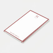 Einfaches Monogramm Tiefrote Umrandung Personalisi Post-it Klebezettel (angewinkelt)