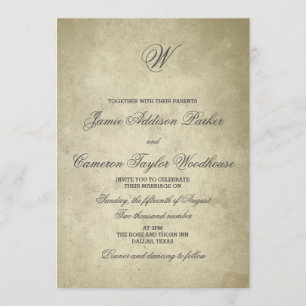 Einfaches Monogramm   Vintage Papier Hochzeit Einladung