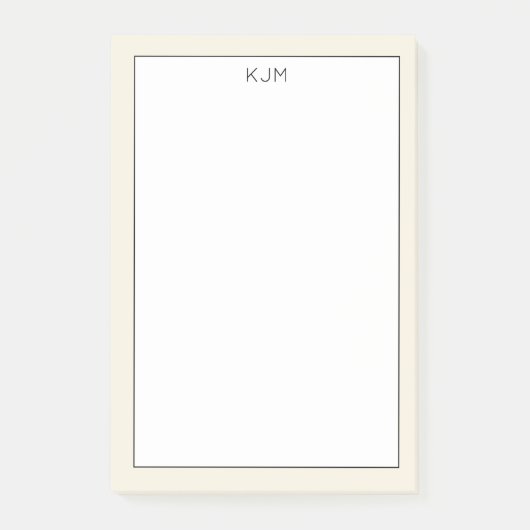 Einfaches monogrammiertes Creme und Schwarz Post-it Klebezettel (Vorderseite)