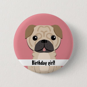 Einfaches Mops Geburtstagsmädchen Button