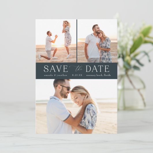 Einfaches Multi-Foto Save the Date Einladung (Stehend Vorderseite)