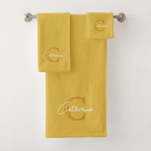 Einfaches Mustard Yellow Monogram Badetuch-Set