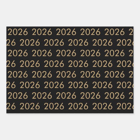 Einfaches Muster 2026 jedes Jahr Gold Weiß Schwarz Geschenkpapier Set (Vorderseite 2)