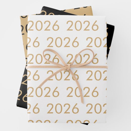 Einfaches Muster 2026 jedes Jahr Gold Weiß Schwarz Geschenkpapier Set (Beispiel)