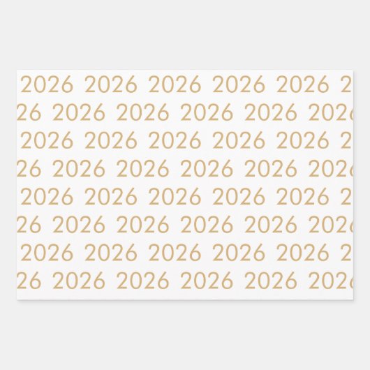 Einfaches Muster 2026 jedes Jahr Gold Weiß Schwarz Geschenkpapier Set (Vorderseite)