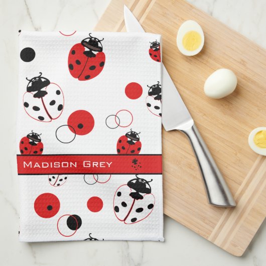 Einfaches Muster aus Rot, Schwarz und Weiß Geschirrtuch (Viertel Falte)