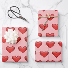 Einfaches Muster für rote Herzen im rot-rosa Hinte Geschenkpapier Set