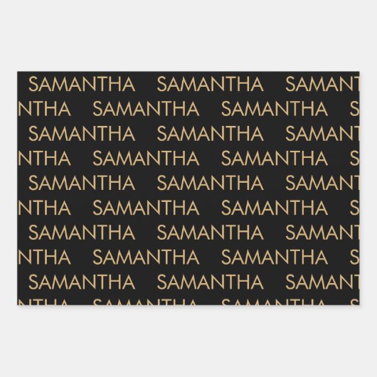 Einfaches Muster Name Gold Schwarz Geschenkpapier Set (Vorderseite 2)