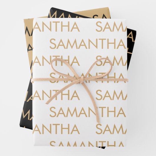 Einfaches Muster Name Gold Schwarz Geschenkpapier Set (Beispiel)