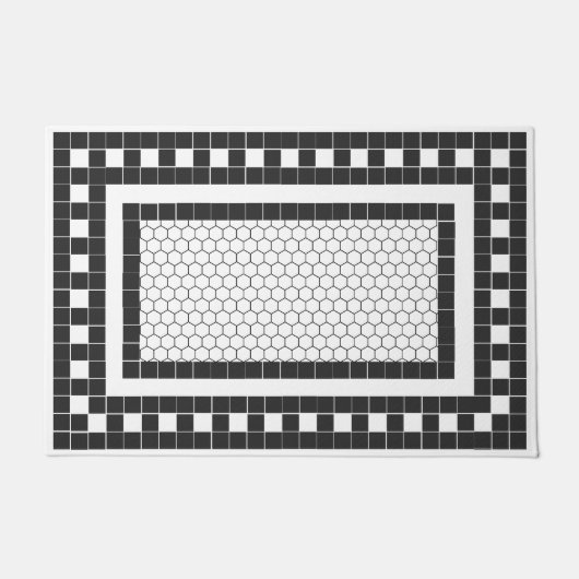 Einfaches Muster Schwarz-Weiß-Fliesen-Design Fußmatte (Vorderseite)