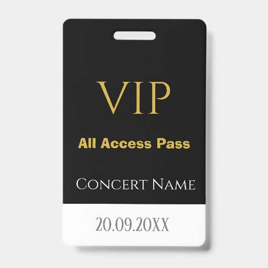 Einfaches Namensdatum VIP All Access Pass Konzert Ausweis (Vorderseite)