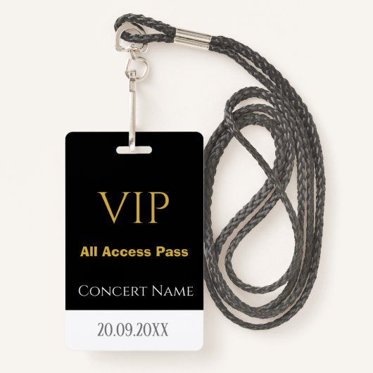 Einfaches Namensdatum VIP All Access Pass Konzert Ausweis (Vorderseite mit Schlüsselband)