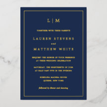 Einfaches Navy Blau Monogramm Elegante Hochzeit