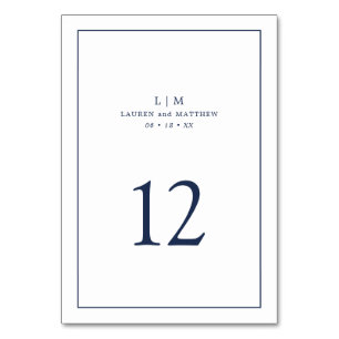 Einfaches Navy Blau Monogramm Elegante Hochzeit Tischnummer