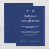 Einfaches Navy Blau Monogramm Elegante Hochzeitsei Einladung (Vorne/Hinten)
