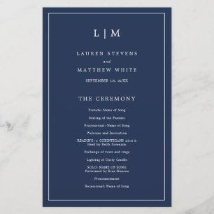 Einfaches Navy-Blau-Monogramm Elegantes Hochzeitsp