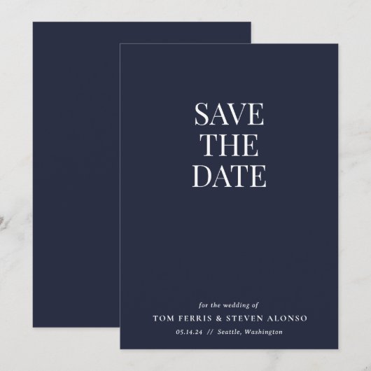 Einfaches Navy-Blau Save the Date Einladung (Vorne/Hinten)